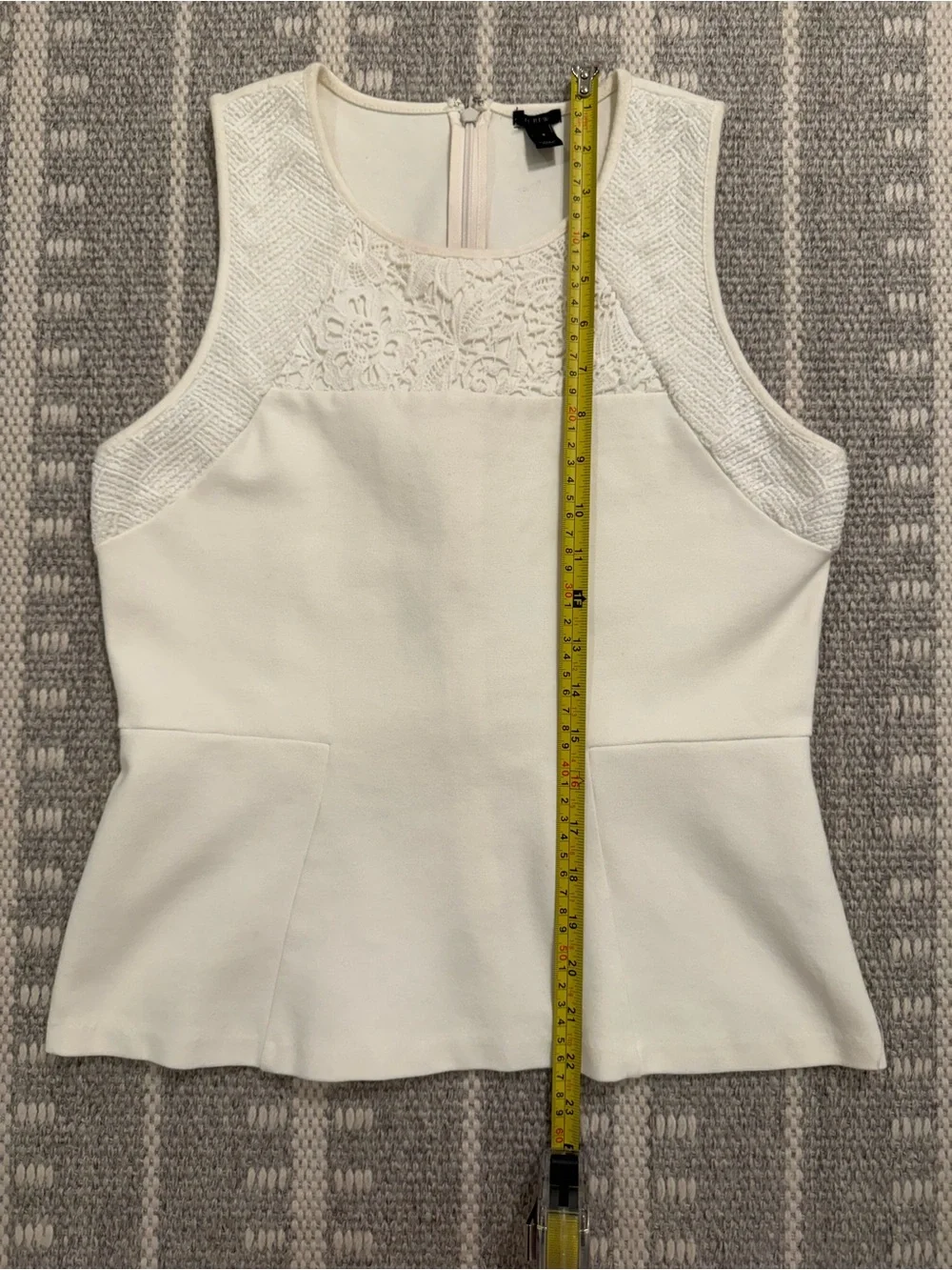 J. Crew Creamy White Structured Lace-Trim Peplum Shell Tank Small
